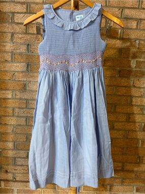 Luli & Me Charming Fully Smocked Dress Hand-embroidered Girls Violet
Blue Size 8